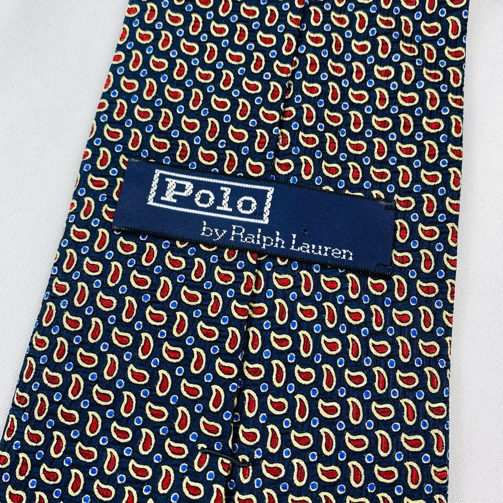Polo Ralph Lauren Blue Red Paisley Pure Silk Mens Tie 3.75 Inch Width Mint